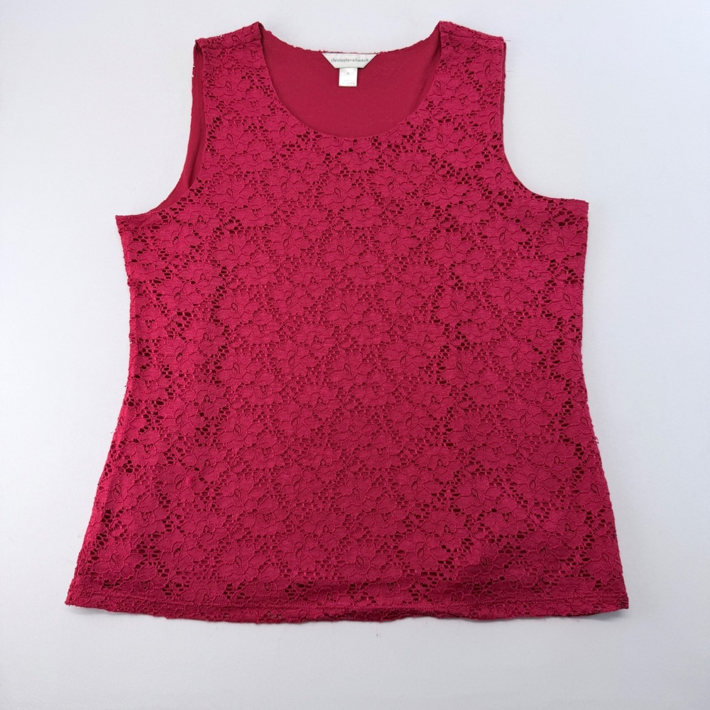Christopher & Banks Womens XL Berry Red Floral Lace Sleeveless Lined Tank Top